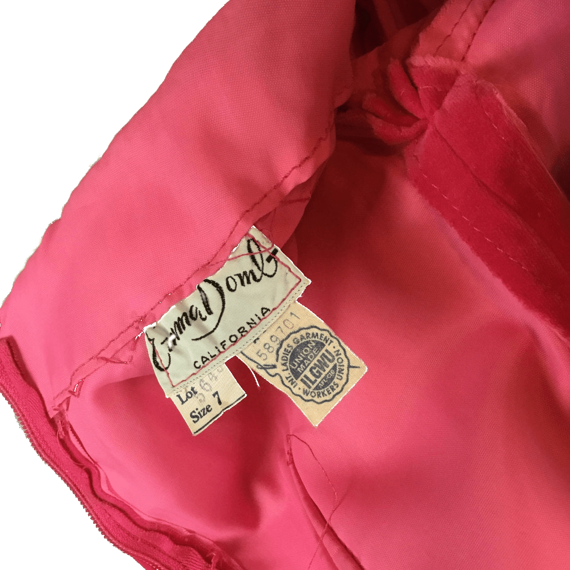 Emma Domb maker's tag, size tag and union label