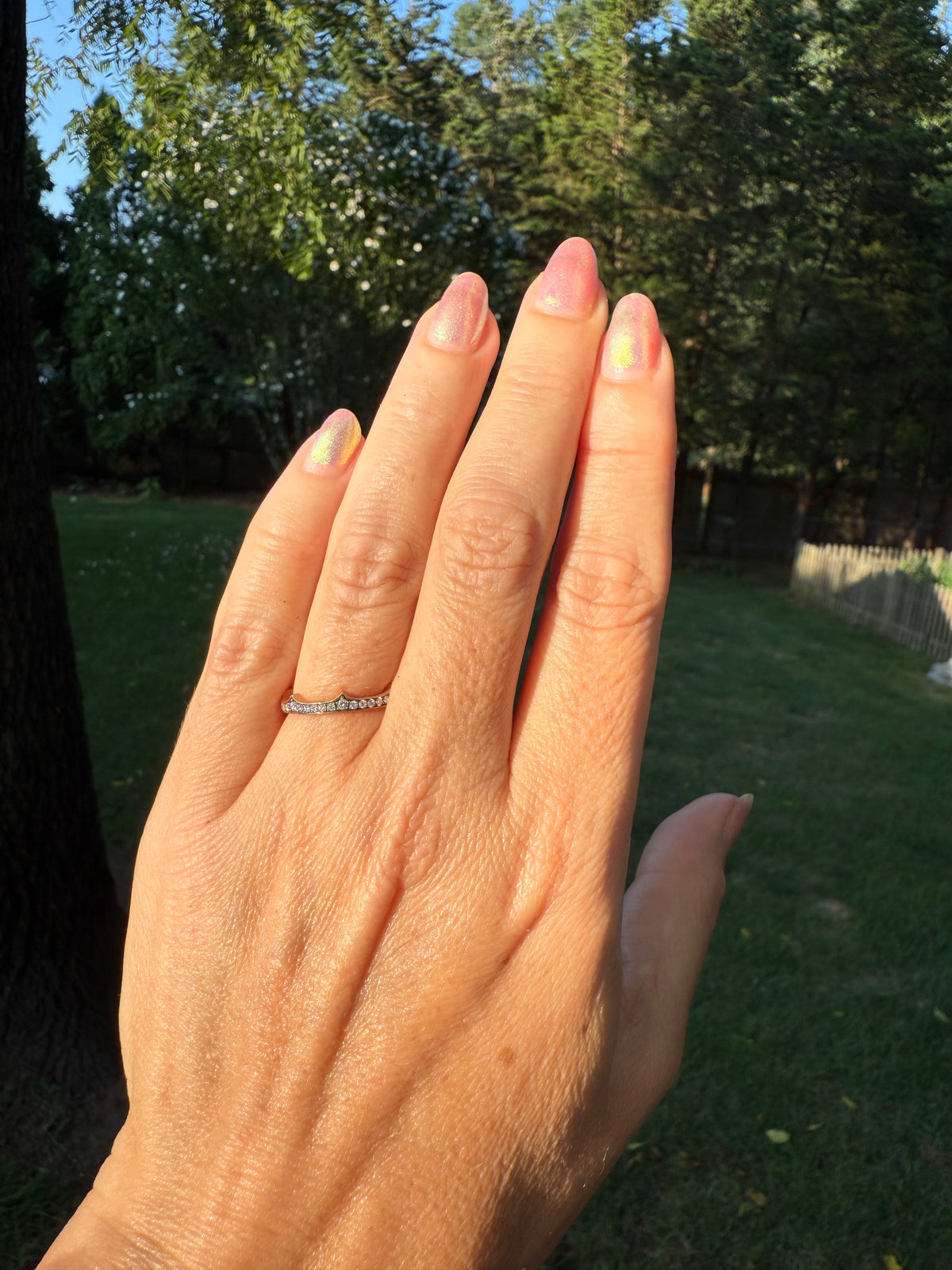 Sylva & Cie Rose Gold Diamond Eternity Ring Tiara Crown Wedding Ring Stacker Sz 6.25 - Moontide Vintage
