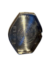 Inside caseback showing Benrus pre-war medallion hallmark reading ‘Cased and Timed in 14 Karat Gold by the Benrus Watch Co.
