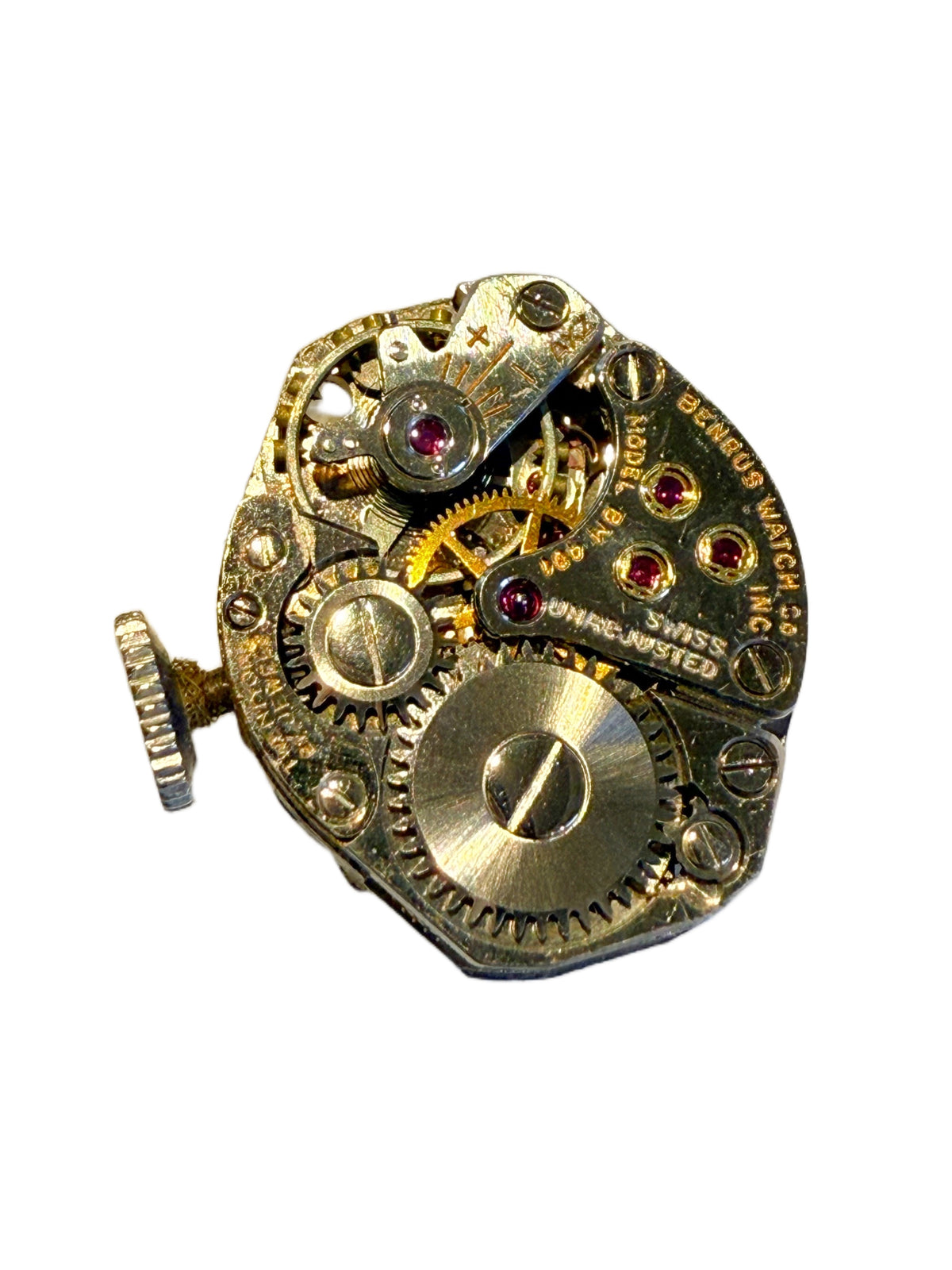 Swiss 21 jewel Benrus mechanical movement marked AXZ import code, circa 1938–1940.