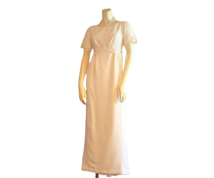 Vintage 1960s Regency Empire Waist Short Sleeve Venice Lace Wedding Dress XS - Moontide Vintage