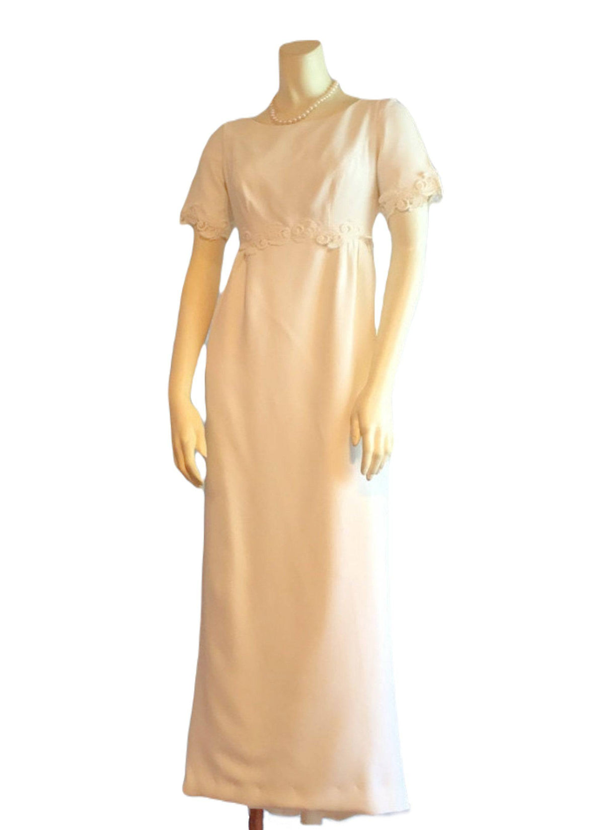 Vintage 1960s Regency Empire Waist Short Sleeve Venice Lace Wedding Dress XS Vintage 1960s Regency Empire Waist Short Sleeve Venice Lace Wedding Dress XS