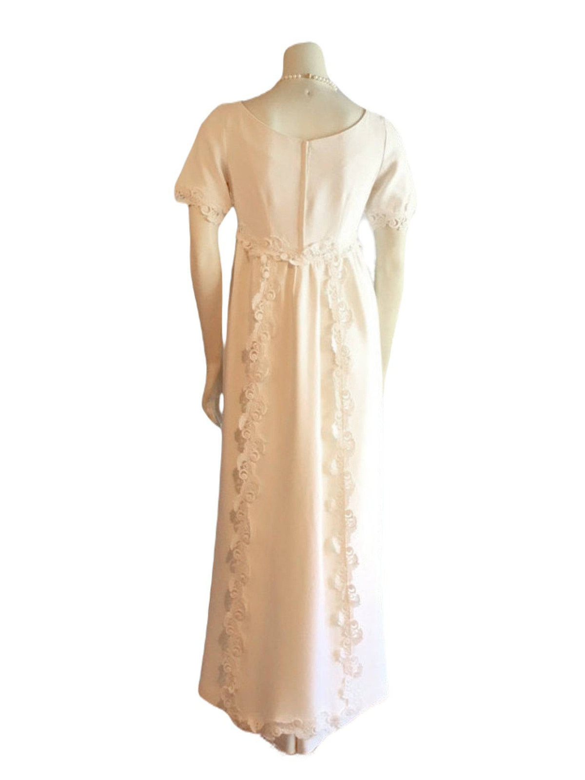 Vintage 1960s Regency Empire Waist Short Sleeve Venice Lace Wedding Dress XS Vintage 1960s Regency Empire Waist Short Sleeve Venice Lace Wedding Dress XS