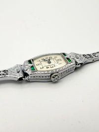 Engraved 14K Bulova 6AP ladies watch case, Art Deco detailing, dogwood flower engraved crown