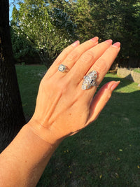 Antique Art Deco Belais Fine 1.5cttw Diamond Natural Sapphire 18k White Gold Shield Cocktail Ring Circa 1920s