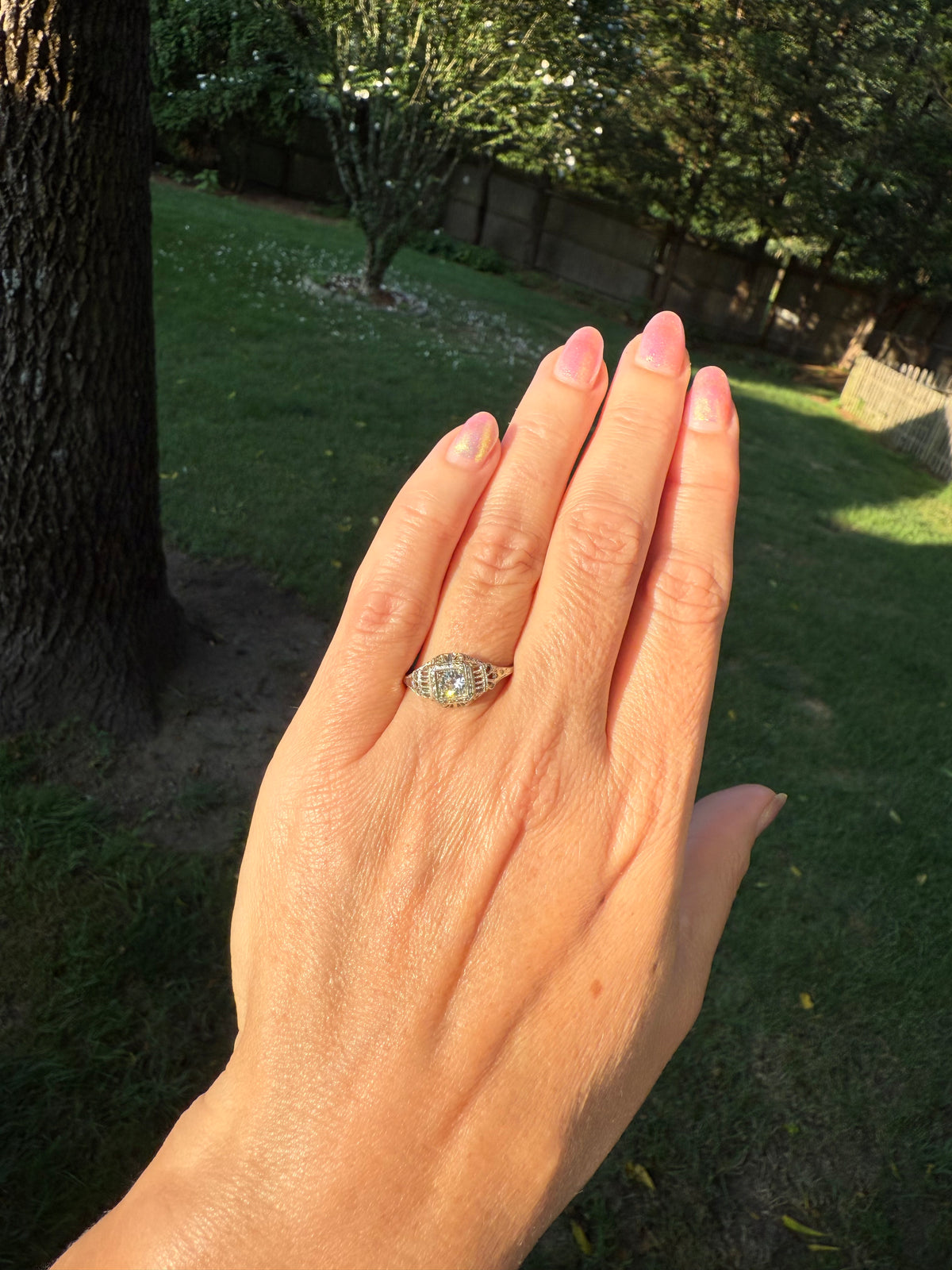 Antique Art Deco Diamond 18k White Gold Engagement Ring Circa 1920s Size 8.25
