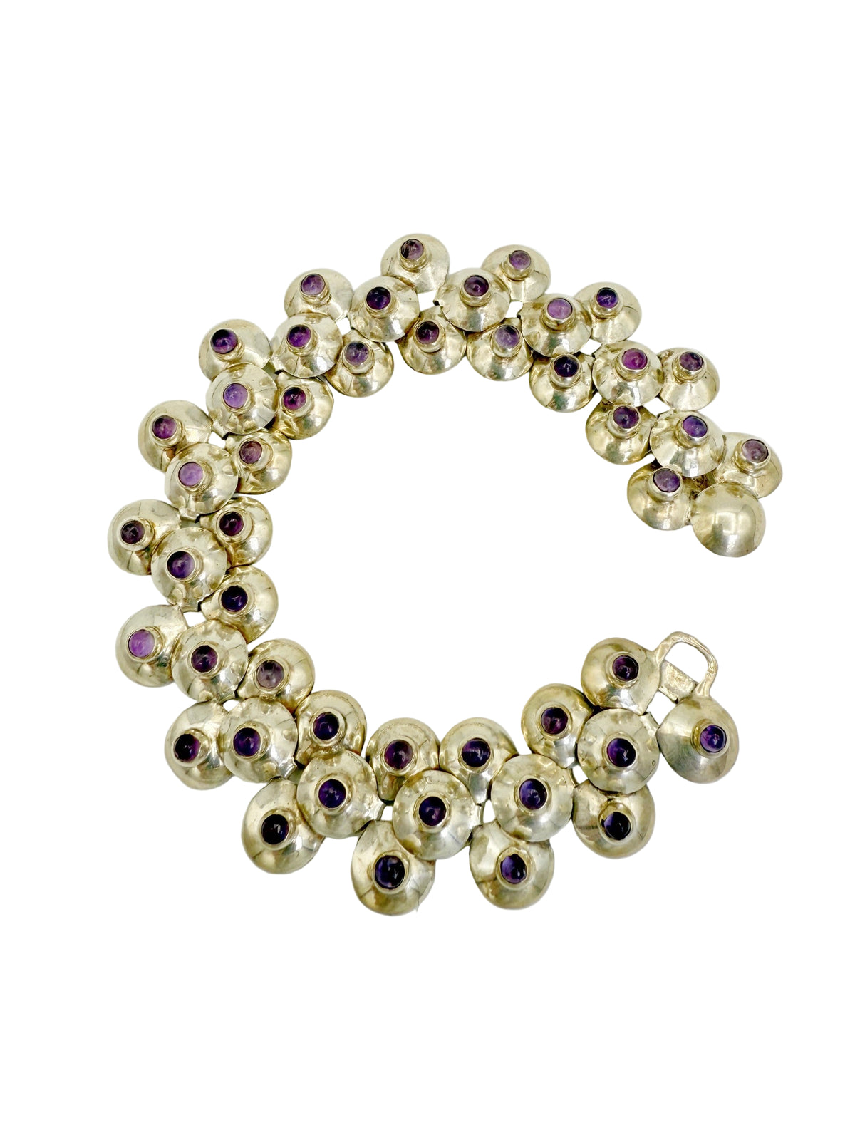 1940s Taxco Fred Davis silver bracelet with amethyst cabochons