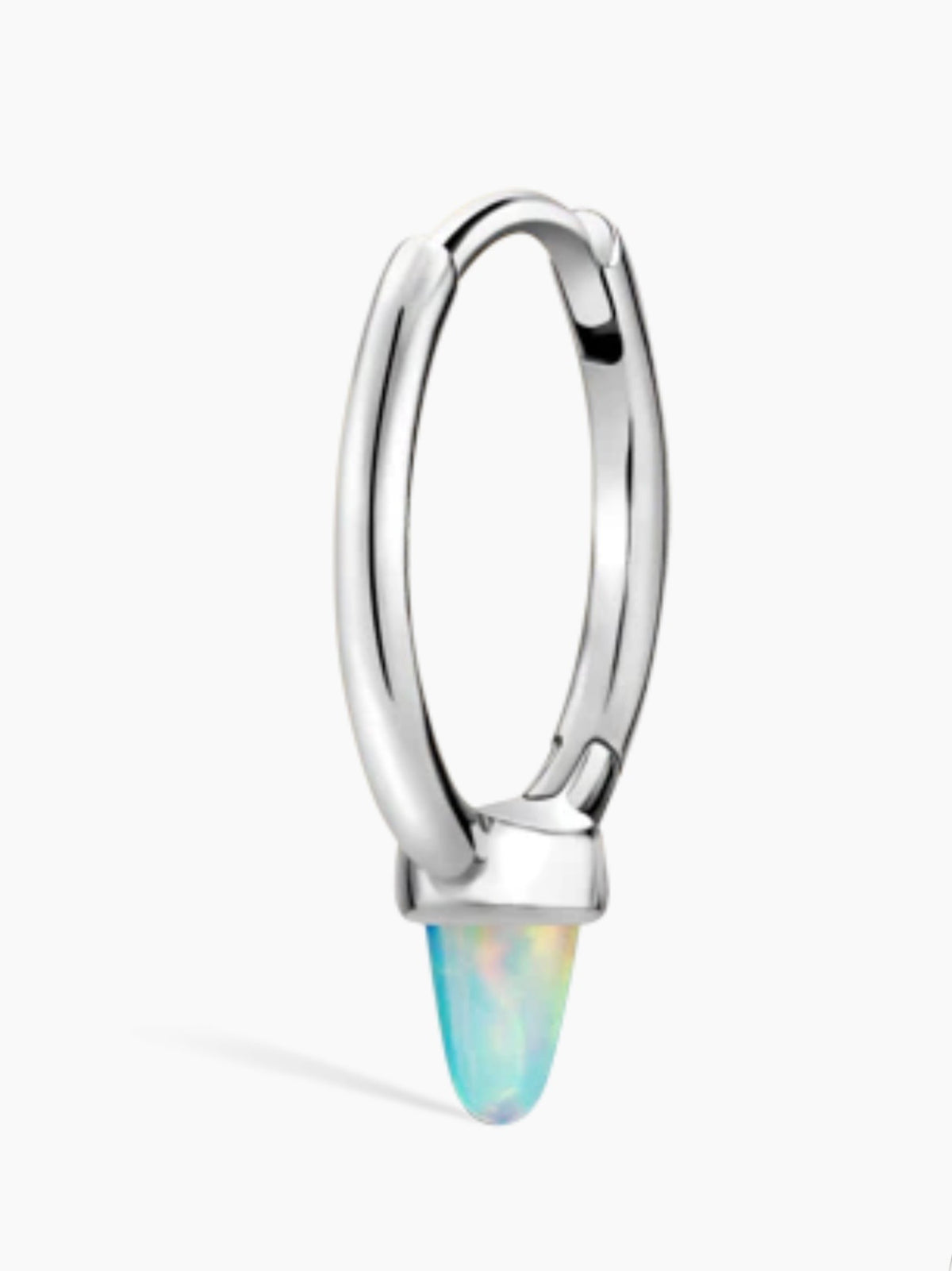 Maria Tash 14K white gold opal spike clicker hoop, single huggie-style earring.