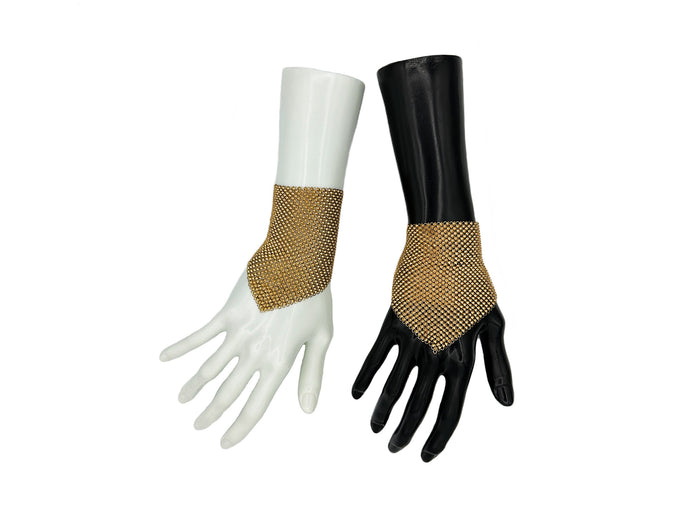 1930s Whiting and Davis Metal Mesh Deadstock Gold-Tone Gauntlet Bracelet Set - Moontide Vintage