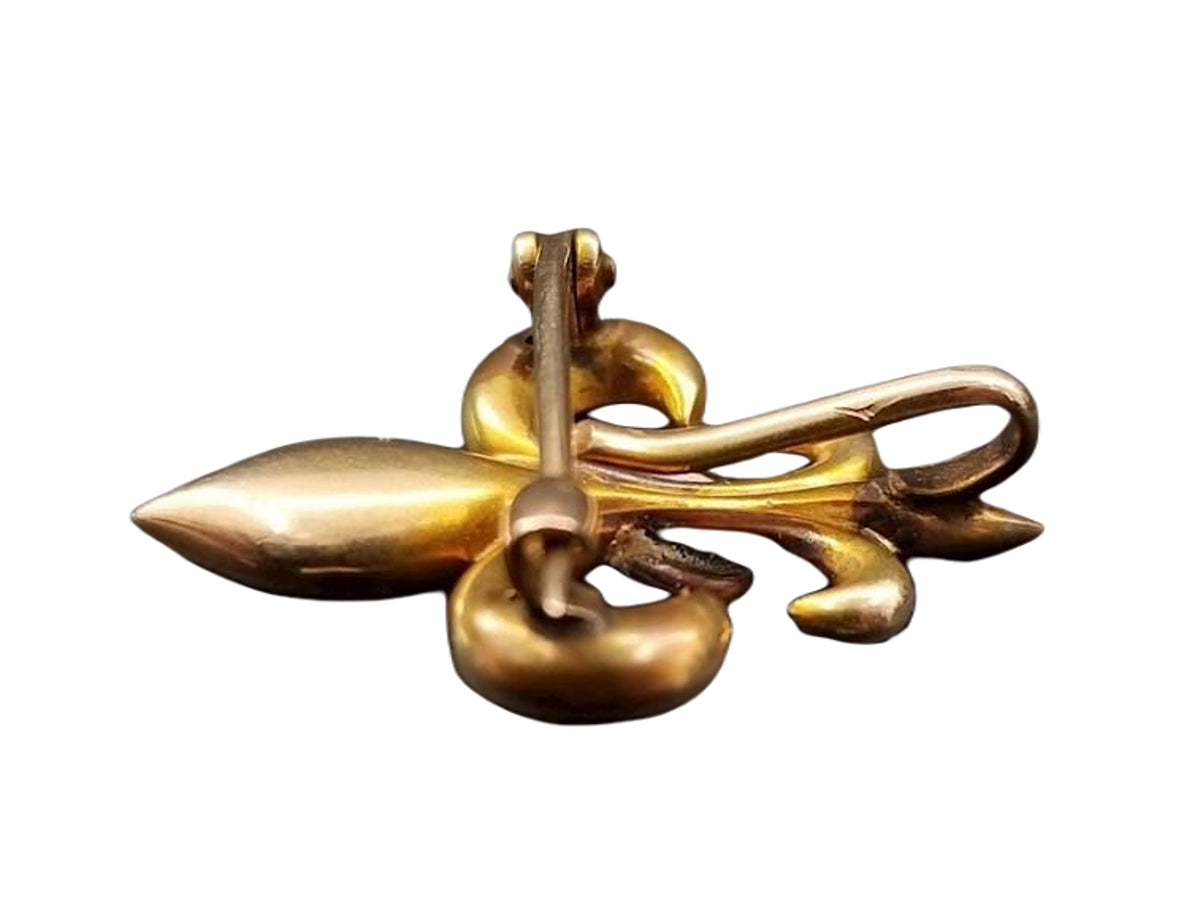 Victorian Antique 14K Yellow Gold Fleur-de-lis Seed Pearl Brooch Pendant Watch Pin - Moontide Vintage