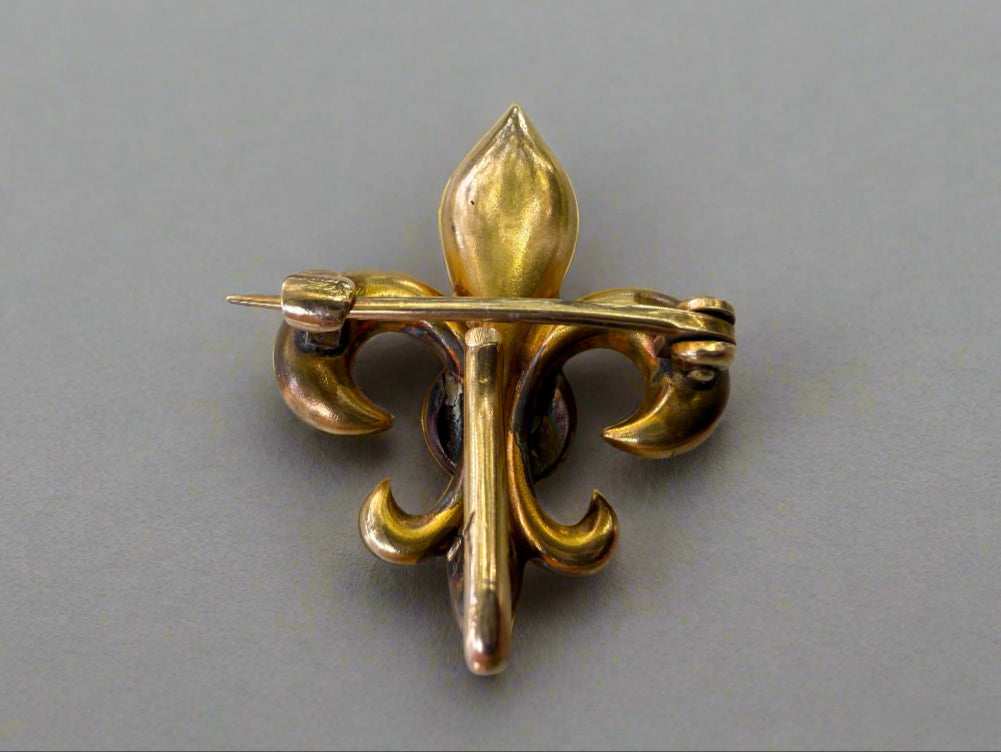Victorian Antique 14K Gold Fleur-de-lis Seed Pearl Brooch Pendant Watch Pin - Moontide Vintage