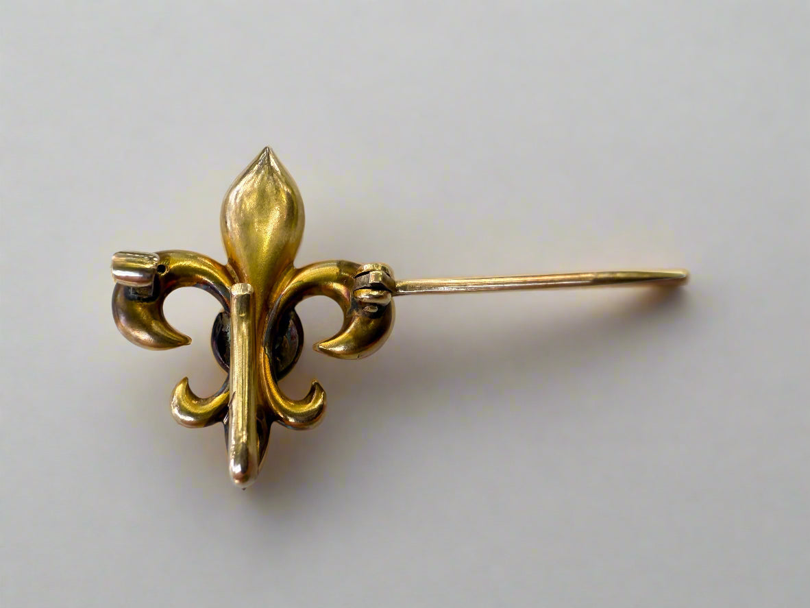 Victorian Antique 14K Gold Fleur-de-lis Seed Pearl Brooch Pendant Watch Pin - Moontide Vintage