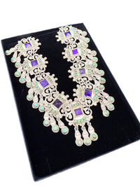 Vintage Matl sterling silver necklace with amethyst and turquoise displayed in a black gift box.