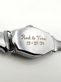 Caseback engraving ‘Red to Vera 12-25-28’ on 1928 Bulova Art Deco watch