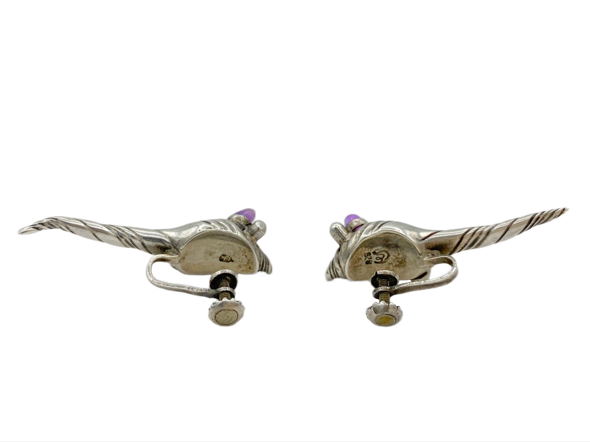 Vintage William Spratling Taxco Sterling Silver Amethyst Shell Earrings – Ex-Phyllis Goddard Estate, 1950s Mexican Silver