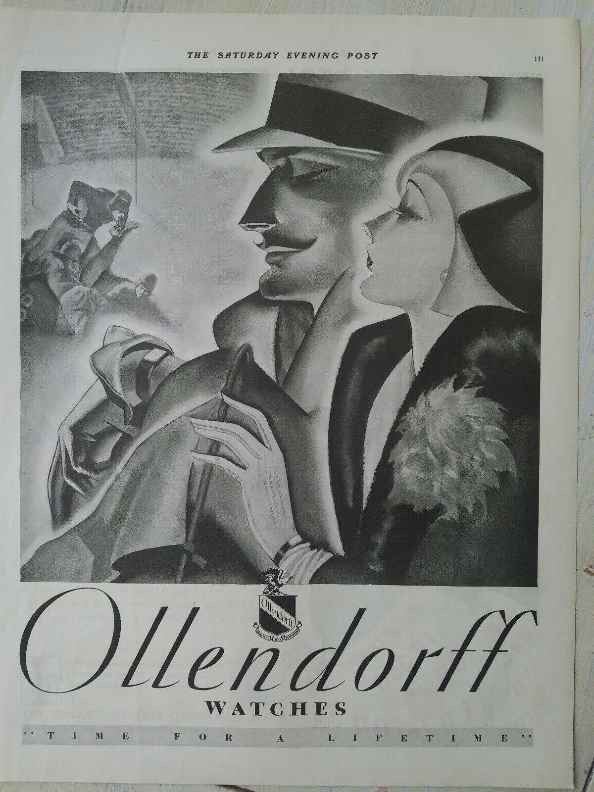 Vintage Ollendorff Watches Advertisement Chic Roaring 20s Couple Attending College Football Game