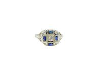 Stange Co. Antique Blue Sapphire Diamond White Gold Art Deco Circa 1920s Cocktail Ring - Moontide Vintage