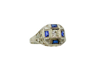 Stange Co. Antique Blue Sapphire Diamond White Gold Art Deco Circa 1920s Cocktail Ring - Moontide Vintage